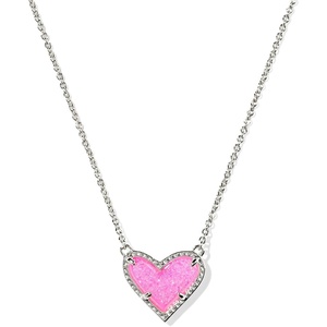 image:imageKendra Scott Ari Heart Adjustable Length Pendant Necklace for Women Fashion JewelryRHODIUM  HOT PINK DRUSY