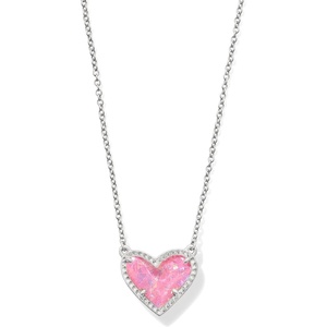 image:imageKendra Scott Ari Heart Adjustable Length Pendant Necklace for Women Fashion JewelryRHODIUM  PINK IRIDESCENT GLITTER GLASS