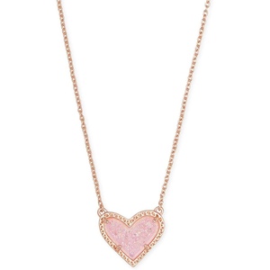 image:imageKendra Scott Ari Heart Adjustable Length Pendant Necklace for Women Fashion JewelryROSE GOLD  PINK DRUSY