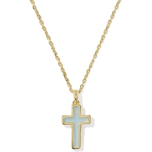 image:imageKendra Scott Cross Pendant Necklace for Women Fashion JewelryGOLDMATTE LIGHT BLUE DICHROIC GLASS