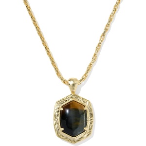 image:imageKendra Scott Daphne Small Long Pendant Necklace 14k GoldPlated Brass  Natural Mother Of Pearl Tiger StripedGOLD  HAWKS EYE Tiger Striped