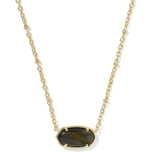 image:imageKendra Scott Tiger Striped Elisa Short Pendant NecklaceGOLD  DARK BROWN HAWKS EYE Tiger Striped