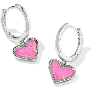 image:imageKendra Scott Ari Heart Huggie Earrings for Women Fashion JewelryRHODIUM  HOT PINK DRUSY