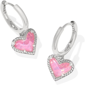 image:imageKendra Scott Ari Heart Huggie Earrings for Women Fashion JewelryRHODIUM  PINK IRIDESCENT GLITTER GLASS